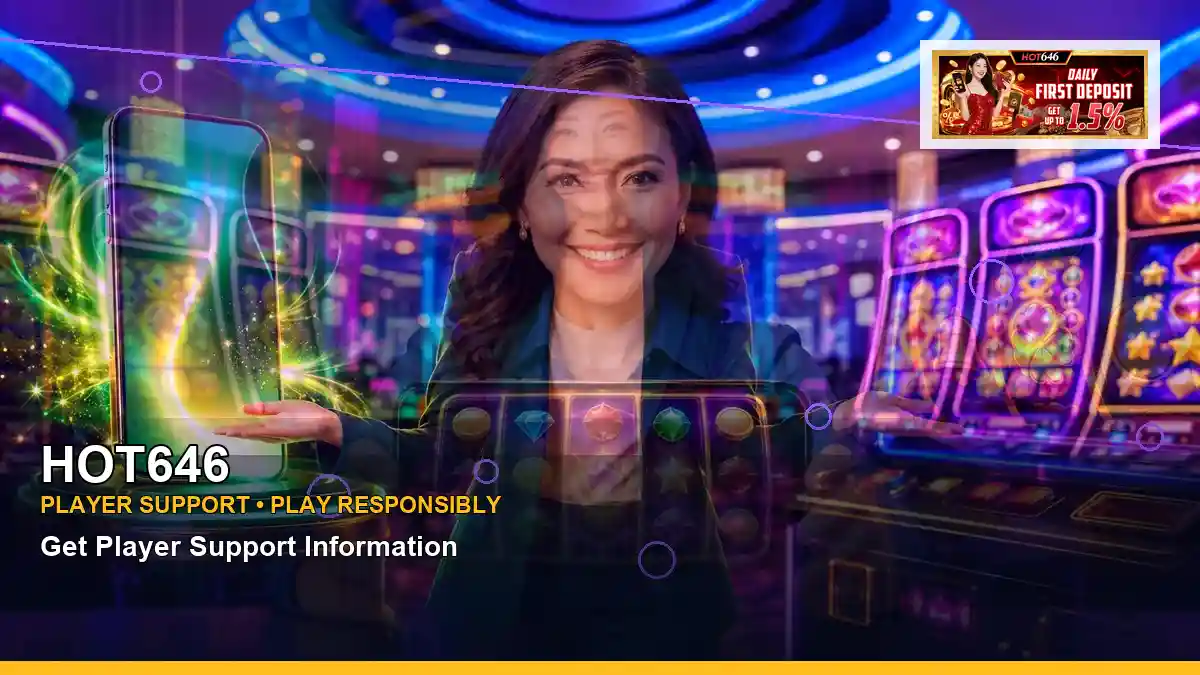 HOT646 fantasy online slot games featuring an adult Filipina casino host with a centered composition