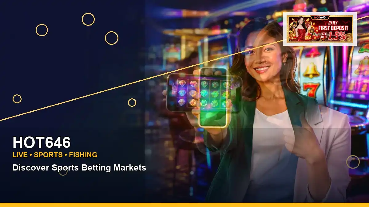 HOT646 VIP casino rewards featuring an adult Filipina casino host with a right-framed composition